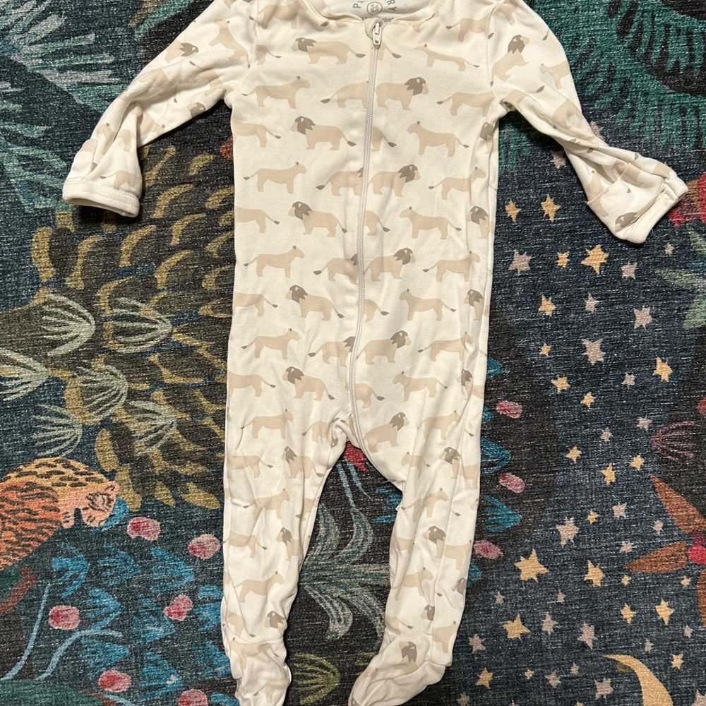 Primary Cream and Brown Footie Pajamas with Soft Comfort